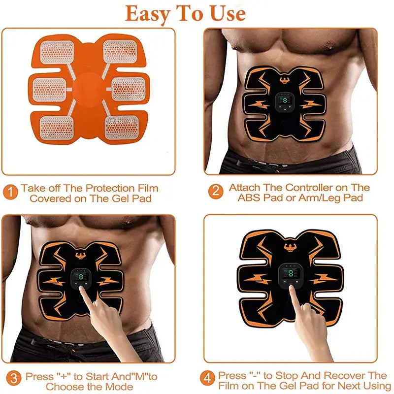 Instructions for using the Smart EMS Belly Patch for core muscle stimulation and recovery.