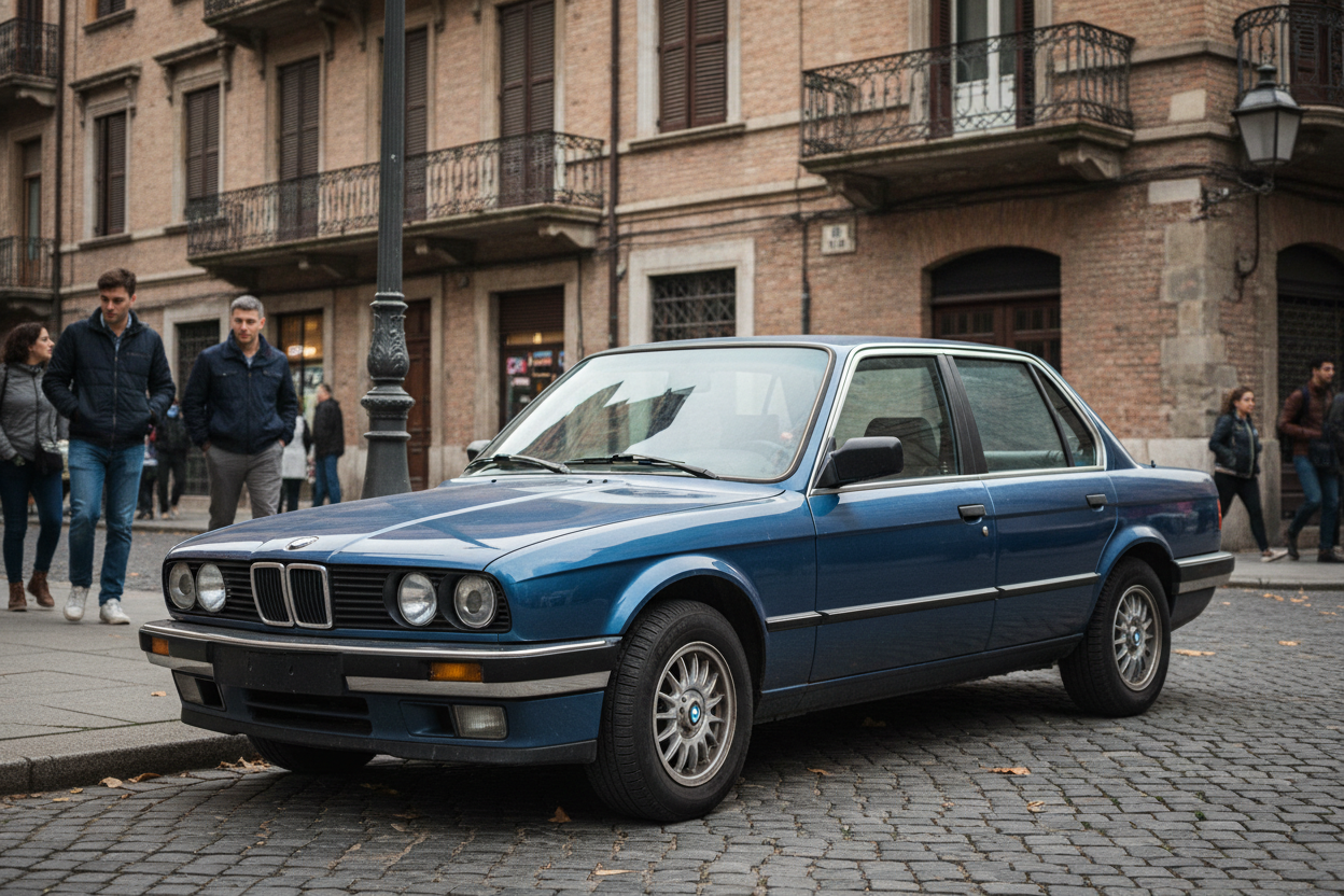 que se vea qye esta estacionado y quesea un BMW bviejo 